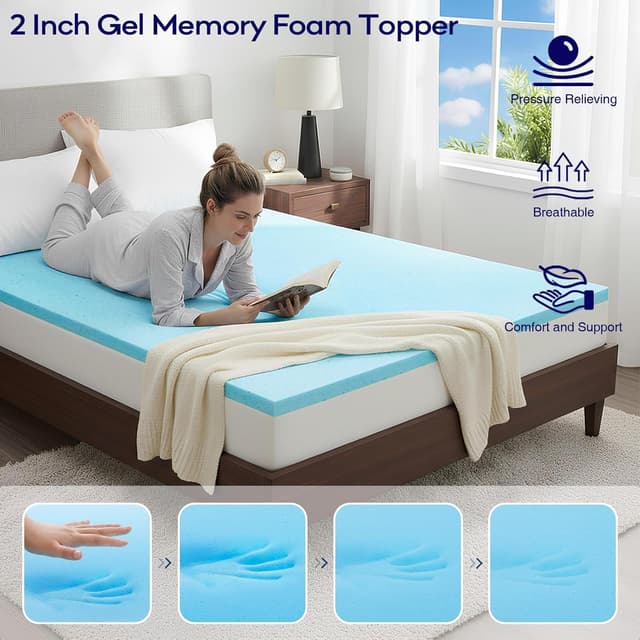 Detalle de OLANLY Dual-Layer 4 Inch Queen Memory Foam Mattress Topper with Cooling Pillow Top & Gel Foam