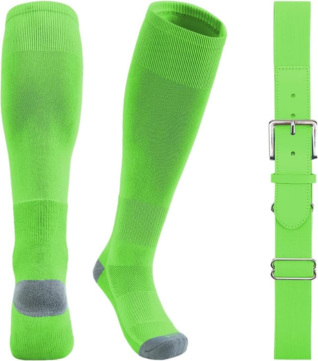 Detalle de QBK Youth Baseball Socks & Belt Combo Set for Kids (2–16 Years) – Softball/Tee Ball Accessories, Unisex
