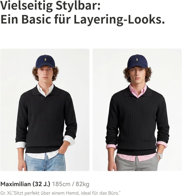 Detalle de GLESTORE Langarm-Poloshirt für Herren mit Giraffen-Stickerei