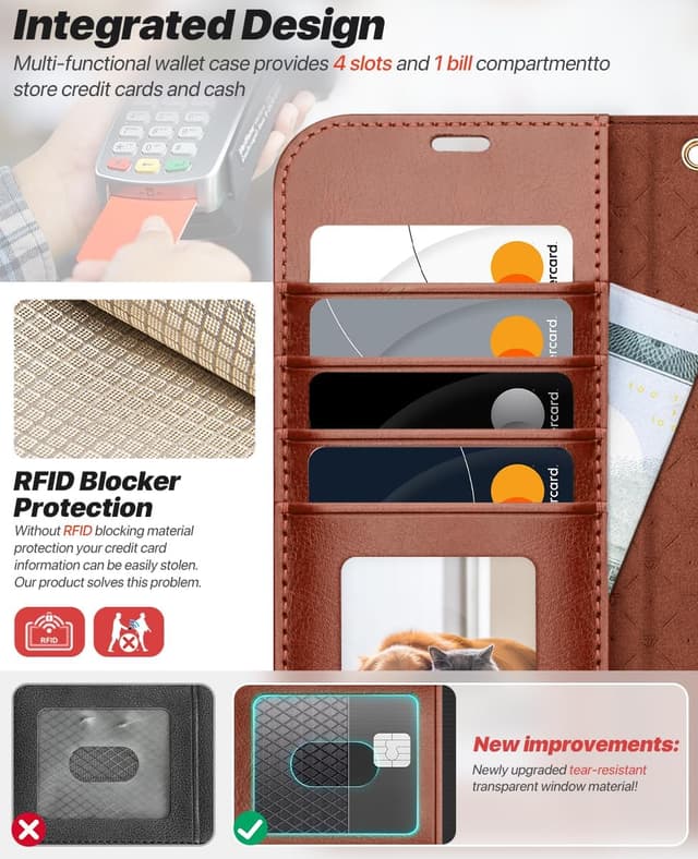 Detalle de OCASE Handyhülle für iPhone Air (6,5 Zoll) – 2-in-1 abnehmbare Magnethülle mit Klappcover, Kartenfach, RFID & Standfunktion, Braun