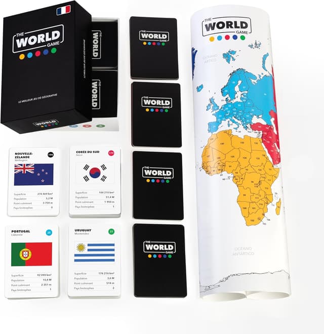 Detalle de The World Game – Jeu de géographie avec carte du monde (194 pays) – jeu éducatif en français