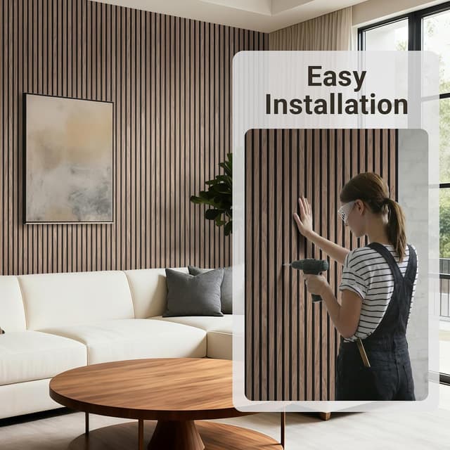 Detalle 2 de JUWEI DIRECT AKK-Star Folding Acoustic Panels (Walnut 4#) – 2400x600mm wooden wall panels set