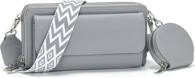 Detalle 2 de Snmoec Handytasche zum Umhängen – kleine Crossbody Bag Damen grau-rosa mit Kartensteckplatz