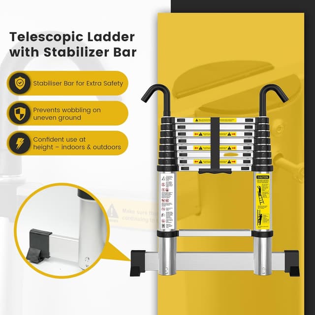 Detalle 1 de EASelect Telescopic Ladder 3.8m Aluminium Extension Loft Ladder (EN131) with Stabiliser Bar