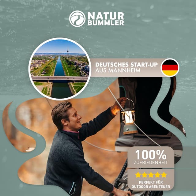 Detalle de NATURBUMMLER Campinglampe aufladbar mit Powerbank LUX Secure+ (IPX4) & dimmbar, 5200-mAh-Akku