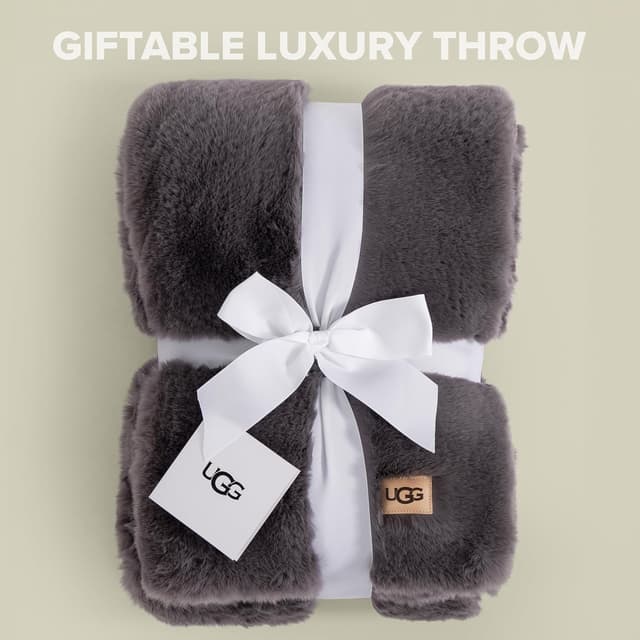 Detalle de UGG Euphoria Faux Fur Throw Blanket (50 x 70-inch) in Charcoal Grey