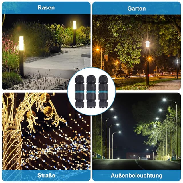 Thumbnail 6 de Harewu wasserdichte Kabelverbinder IP68 (3-Polig) für Ø 9–14 mm Kabel – 3 Stück Außen-Verteilerdose