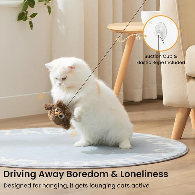 Detalle de ZOMISIA Interactive Cat Toys – Flapping Bird & Owl Kitten Toy with Catnip Bag (Rechargeable, Touch Activated) – No Flying, Brown