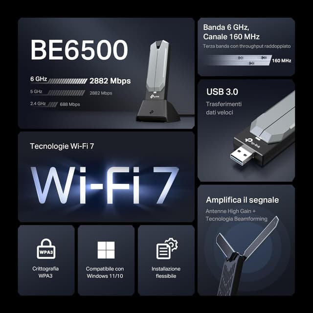 Detalle 2 de TP-Link Archer TBE400UH WiFi 7 chiavetta USB 6500 Mbps