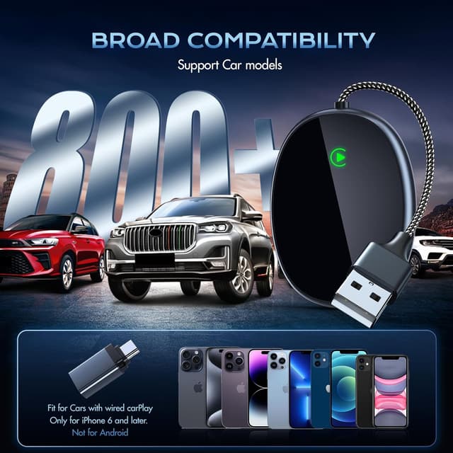 Detalle de Adattatore Wireless CarPlay per iPhone (da cablato a wireless) con doppia porta USB e Type‑C, Ockwred