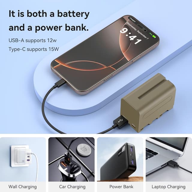 Thumbnail 3 de AKTTKA 2 Batterie 7000mAh NP-F750 (per Sony serie NP-F): ricarica rapida USB-C + uscita USB-A