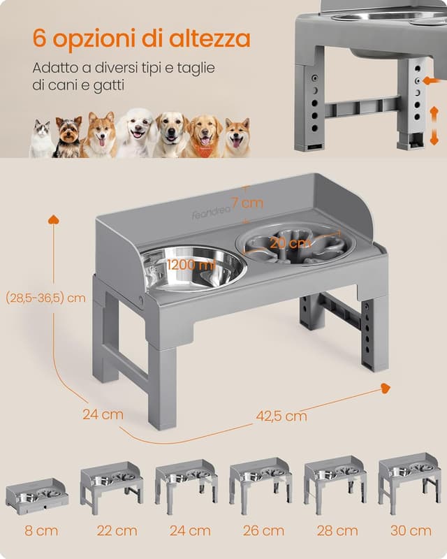 Detalle de Feandrea PRB103GD01 Ciotole rialzate per cani con 3 ciotole