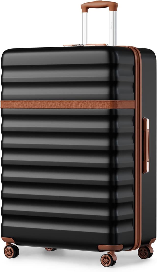 Detalle de KONO valise à roulettes coque rigide ABS/PC avec serrure TSA 4 roues XXL 86 cm noir/marron