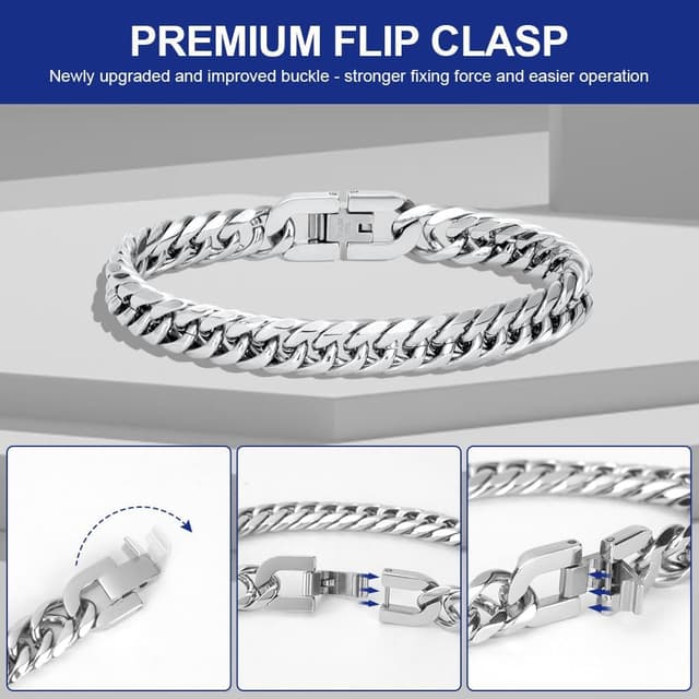 Detalle de Flintronic bracciale da uomo in acciaio inossidabile con chiusura magnetica, catena, lunghezza 21/22 cm