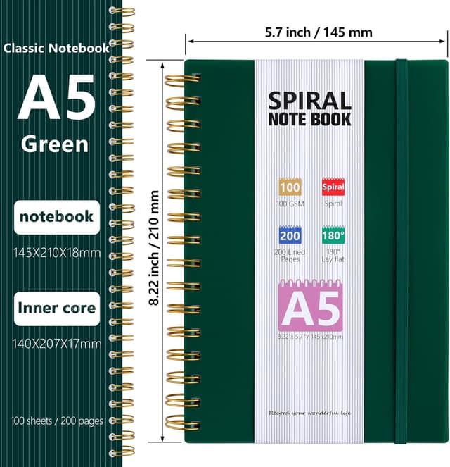 Detalle 2 de HIJYOO A5 Journal Notebook (Dark Green) with PVC Waterproof Cover, 200 Pages of 100gsm Lined Paper