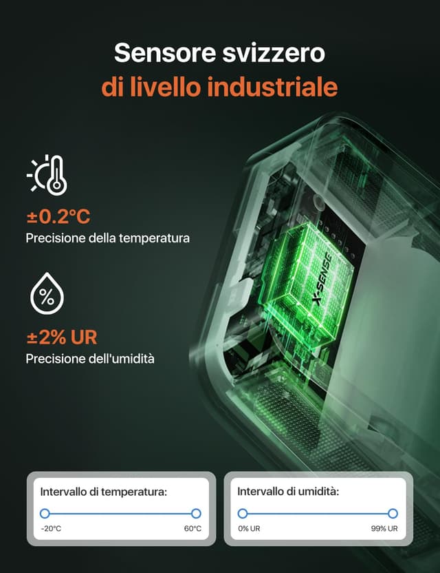 Detalle de X-Sense STH0A Wi‑Fi termoigrometro ambiente interno (con app, richiede base SBS50), 3 pezzi