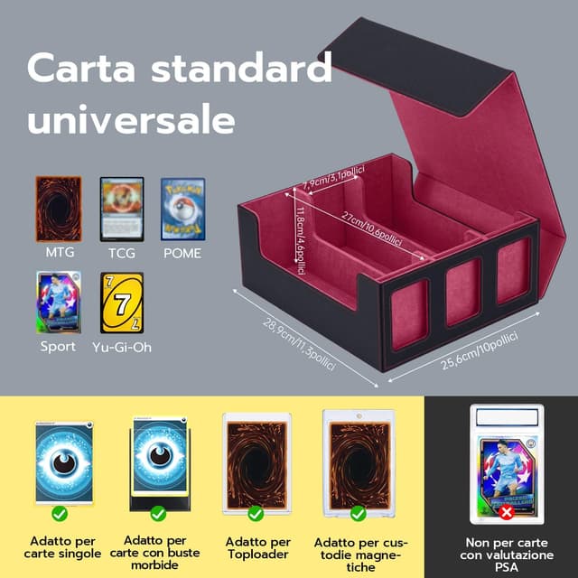 Detalle de Tolesum Commander Deck Box per MTG con 3 pezzi Magnetic Card 35PT, scatola capiente con 10 divisori e 6 clip