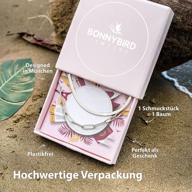 Detalle 2 de BONNYBIRD BonnyVoyage Wasserfeste Edelstahl-Gliederkette & Schlangenkette im Set für Damen (316L)