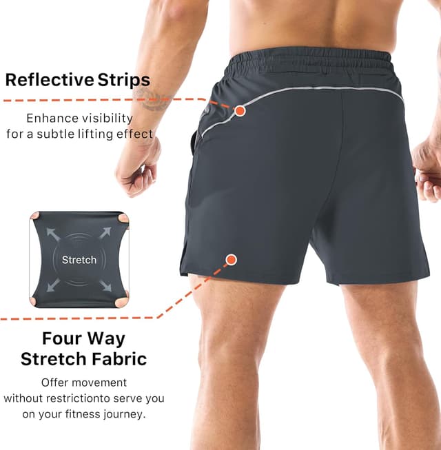 Detalle de BROKIG men’s Dry Gym Shorts (5 inch) with mesh pockets for running, tennis and football workouts