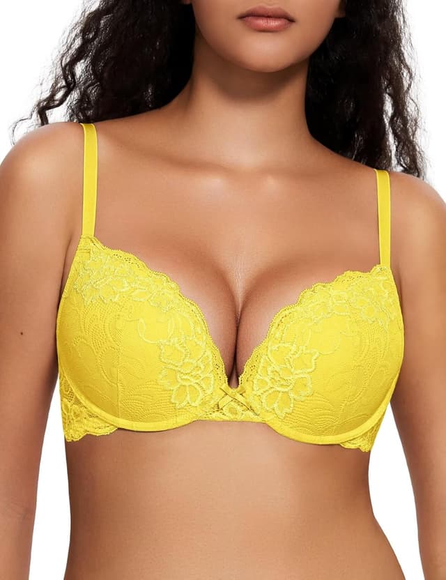 Detalle de Deyllo Push-Up-BH für Damen mit Spitze und Bügel – gepolsterter Büstenhebe-Effekt