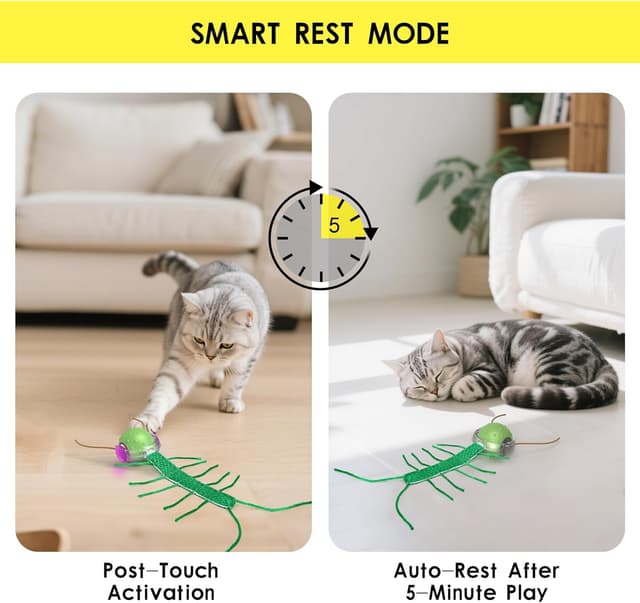 Detalle 2 de PUHOHUN balle de jeu automatique interactive pour chat d’intérieur (3 vitesses, silencieux, USB-C) – Vert