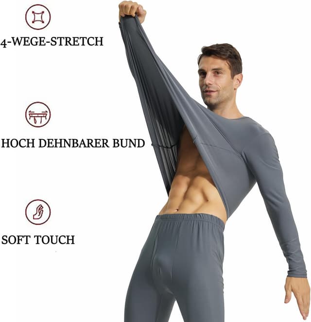 Detalle de BEGIANT Thermounterwäsche Set für Herren mit Fleece-Futter – langarm & lange Unterhose, Baselayer für Winter