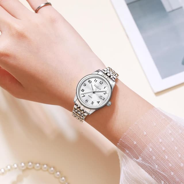 Thumbnail 6 de Taxau Damen-Armbanduhr mit Datum: klassisches, kleines Zifferblatt im Edelstahlband (Quarz)