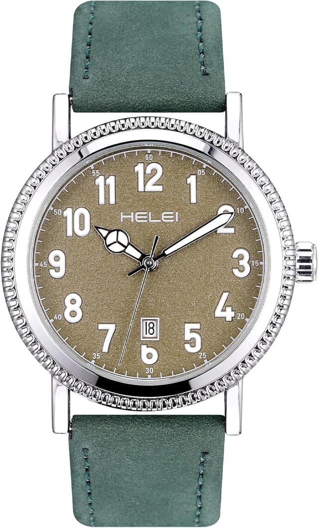 Detalle de JIZZU Herrenuhr mit Echtem Lederarmband, 42 mm Zifferblatt und Datumsanzeige