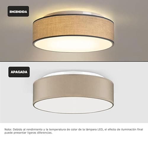 Detalle de Madera Nieve plafón de techo redondo de tela Taupe 38 cm con 2 casquillos E27 (sin bombilla)