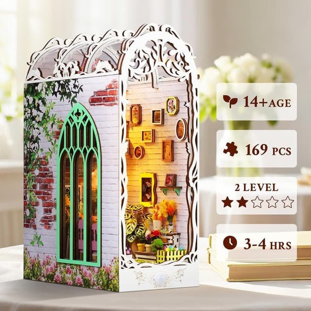 Detalle 2 de Lycidae DIY Book Nook Kit – Miniatur-Holzhaus mit LED für den Bücherregal, 3D-Puzzle (für Erwachsene ab 14 Jahren)