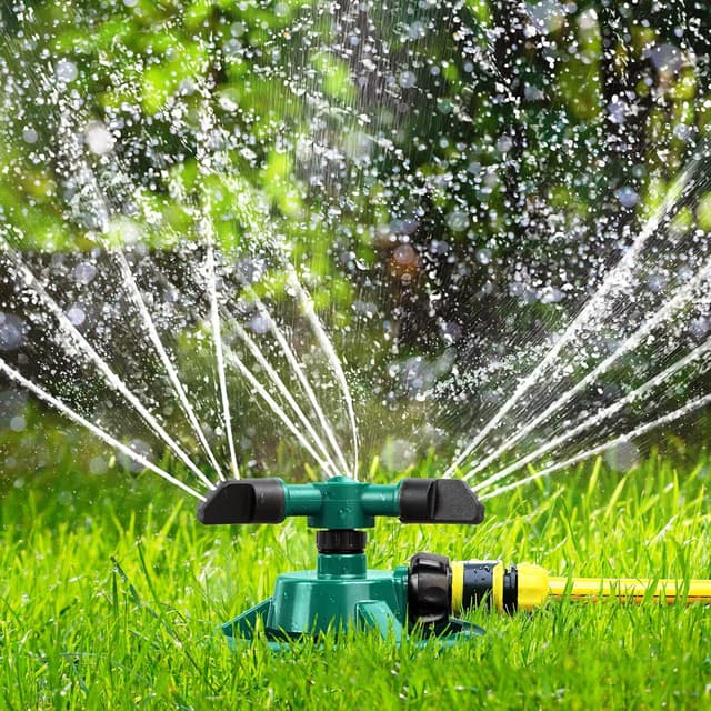Detalle de ENJSD Garden Sprinkler – Automatic 360° Rotating 3-Arm Lawn Irrigation Sprinkler