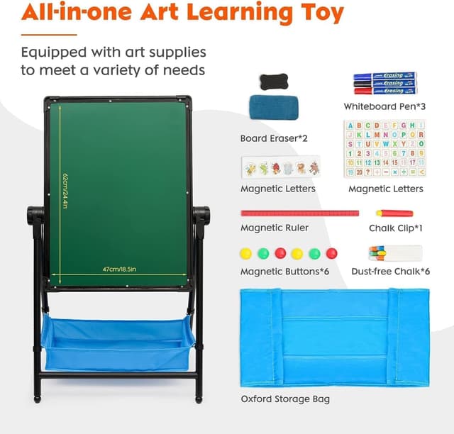 Detalle 2 de Arkyomi Tableau Enfant Double Face à Craie avec Chevalet Rotatif 360° pliable et hauteur réglable