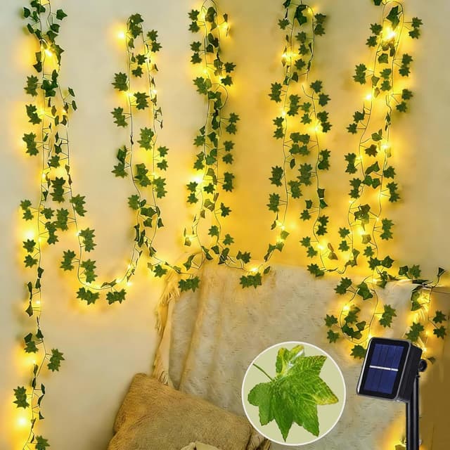 Detalle de Joycome Catena Luminosa Solare Esterno con edera artificiale, 12 m e 100 LED