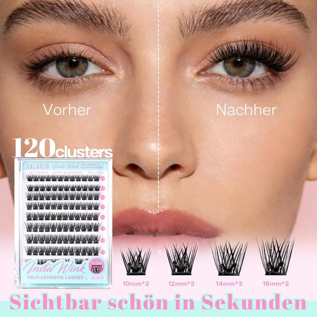 Detalle de CALAILIS selbstklebende Wimpern Extensions (W/V-Klebestreifen) – 120 Stück, D-Curl, Wispy, D-Idee mit Pinzette (ZBP10D)