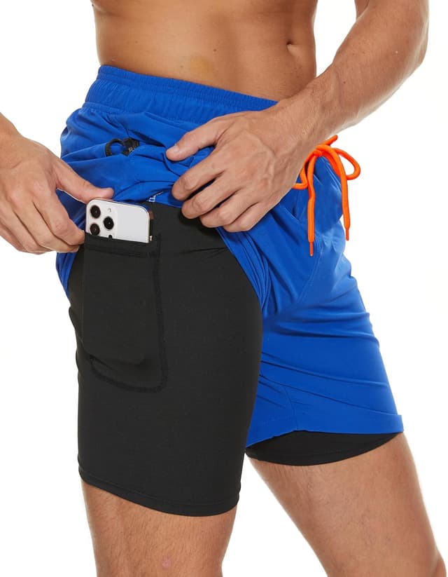 Detalle de Badehose Herren 2-in-1 Schnelltrocknend mit Innenhose und Reißverschlusstaschen