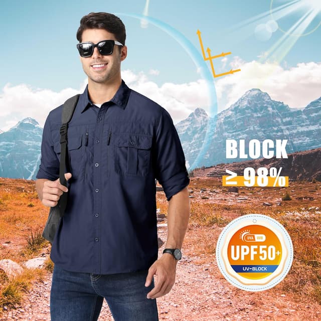 Detalle de MAGCOMSEN Men’s UPF 50+ Sun Protection Long Sleeve Button-Down Shirt for Outdoor Work