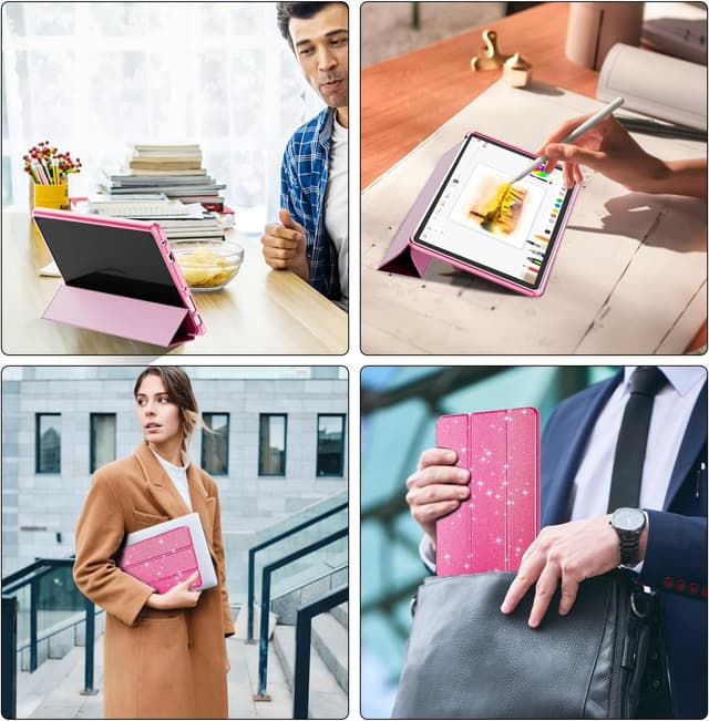 Detalle de Mansiruyi Trifold Smart Case for 10.1-inch Tablets (Glitter Pink) with Auto Sleep/Wake