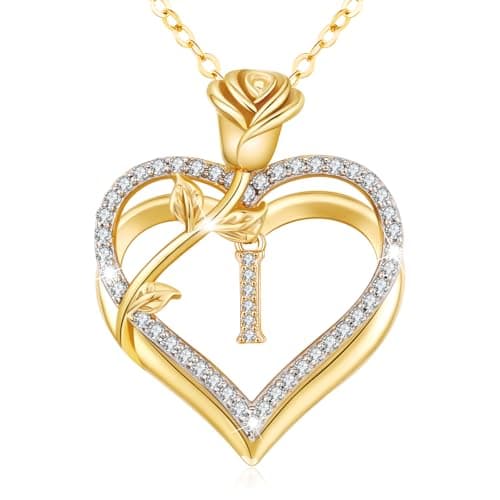 Detalle de llyish Collar mujer con inicial A-Z, doble corazón y circonita cúbica 5A en plata de ley 925/latón