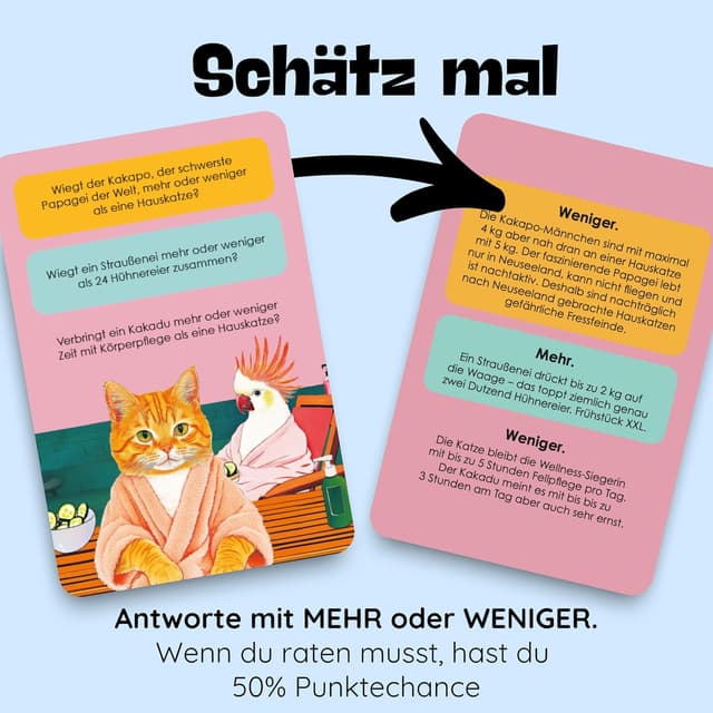 Detalle 2 de Mehr oder Weniger Schätzspiel – 150 Fragen 🎲