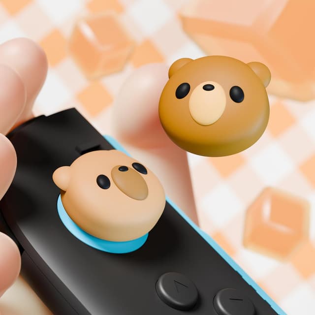 Detalle de PlayVital 4pc Thumb Grips for Nintendo Switch 2 Joycon 2 in kawaii silicone – Cozy Bear set