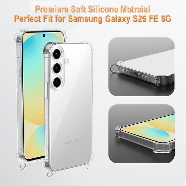 Thumbnail 6 de XTCASE Coque pour Samsung Galaxy S25 FE 5G avec cordon tour de cou en silicone TPU transparente (or rose)