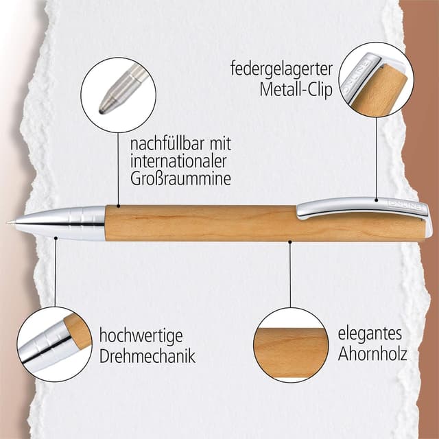 Detalle de ONLINE Kugelschreiber Vision Nature Maple I Drehkugelschreiber aus Holz & Metall in Geschenkbox, Mine G2, Strichstärke M (schwarz)