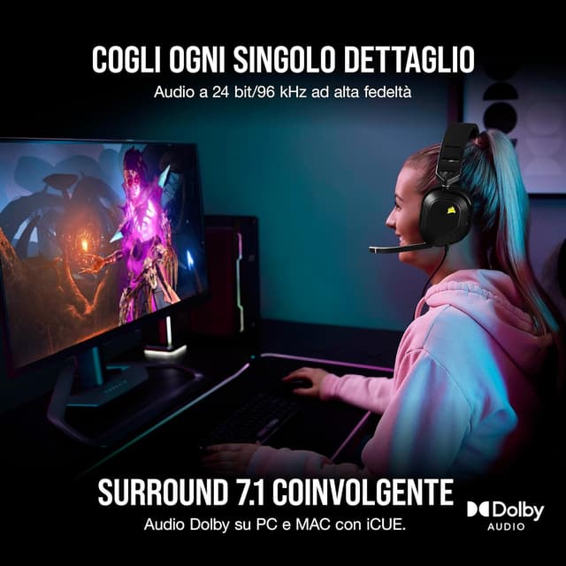 Detalle 2 de Corsair HS80 RGB USB cuffie gaming