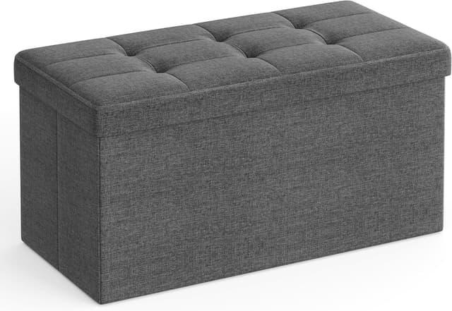 Detalle de SONGMICS MAZIE LSF47K Cassapanca pouf contenitore pieghevole da 76 cm, grigio scuro