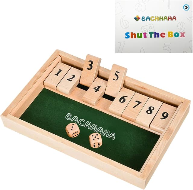 Detalle de EACHHAHA Shut The Box 9er – klassisches Holz-Würfelspiel für 2 Spieler
