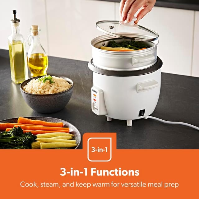 Detalle 2 de GEEPAS Rice Cooker with Steamer (0.6L) with Keep Warm & Tempered Lid