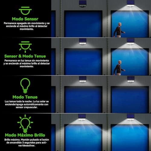 Detalle de JESLED Luz Solar Exterior con Sensor de Movimiento y 108 LEDs (giratoria, 4 modos, IP65)