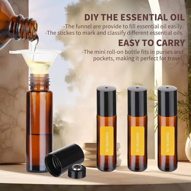 Detalle 2 de Hyber&Cara 10ml Glass Roll-On Bottles (12 pack) with Stainless Steel Roller Balls