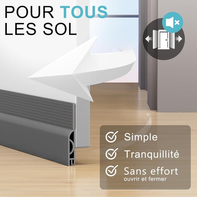 Detalle de Beoguy Bas de porte anti-courant d’air et étanchéité (gris, 1M) – joint isolant et anti-bruit