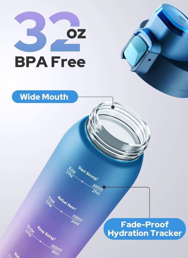 Detalle de Opard Zip 1000ml Tritan water bottle with flip-top, leakproof lid (dishwasher safe)